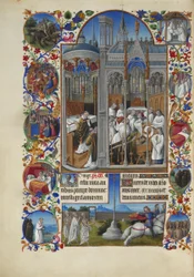 Très Riches Heures du Duc de Berry Folio 86, verso - O Funeral de Raymond Diocrès