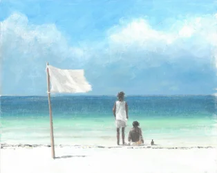 Meninos na praia, Quênia (acrílico sobre papel)