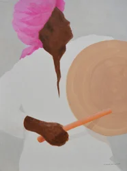 Baterista, turbante rosa