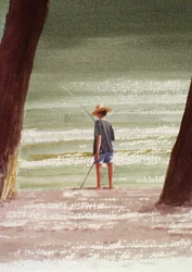 Henry Fishing, 1990 (acrílico sobre papel)