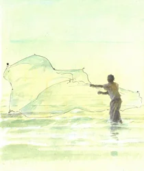 Lone Fisherman 2, 2015 (caneta e tinta com wc no papel)