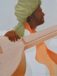 Sitarrista, turbante verde