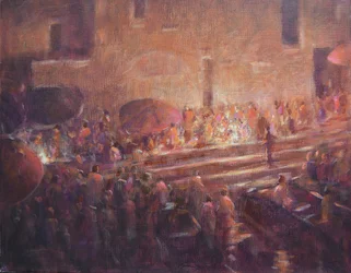 Passos de Varanasi à noite