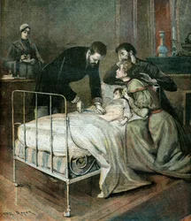 O médico Emile Roux a vacinar uma criança