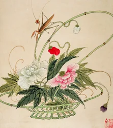Um de uma série de pinturas de flores e insetos, final do século XIX