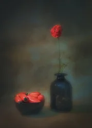 Natureza morta com flores vermelhas