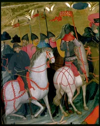 Soldados montados, detalhe do retábulo da Virgem e São Jorge, c.1390-1400 (tempera no painel)