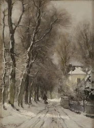 Um caminho coberto de neve no inverno (óleo sobre painel)