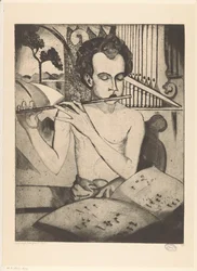 Menino seminu tocando flauta Le Fluteur (título original)