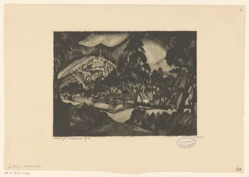 Paisagem montanhosa com árvores e edifícios
Le Soir (título original sobre o objecto)
