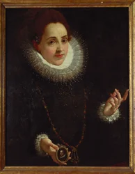 Retrato, senhora, segurando, retrato, miniatura, cavalheiro