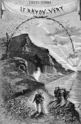 Frontispício do romance de Júlio Verne "O Raio Verde", coleção Hetzel/Viagens Extraordinárias 1882. Desenho de Leon Benett.