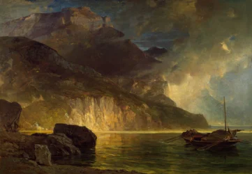 O Frohnalpstock, na margem do Lago dos Quatro Cantos, durante uma tempestade