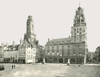 A torre de vigia e o Hotel De Ville, Calais, França, 1895.