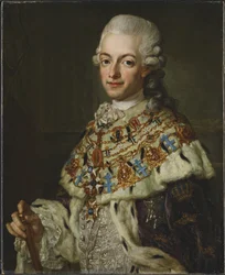 Gustave III de Suede - Retrato do Rei Gustav III da Suécia (1746-1792), de Pasch, Lorenz, o Jovem (1733-1805). Óleo sobre tela, cerca de 1773. Tamanho: 77x62 cm. Museu Nacional de Estocolmo