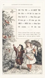 Oitava, Odette, Ordem, Obediência, Guarda-chuva, Sombra, Laranja, Laranjal, Olho, Cravo, Sombra, Pássaros, Cheiro, página 28 - Alfabeto de Mademoiselle Lili, por L. Froelich e por um pai (o próprio Hetzel). Bibliothèque & Magasin d