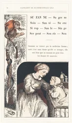 Suzanne, Sabedoria, Cuidado, Saúde, Açúcar, Xarope, Salgueiro, Macaco, Cobra, Rato, Som, página 32 - Alfabeto de Mademoiselle Lili, de L. Froelich e de um pai (o próprio Hetzel). Bibliotheque  Magasin d