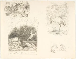 Quatro rascunhos de ilustrações para Skrubtoadsen, H.C. As novas aventuras e histórias de Andersen