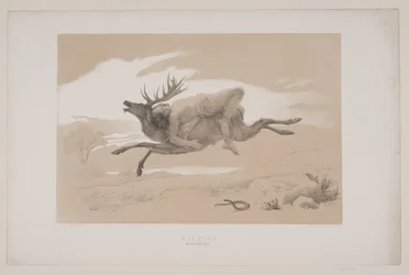 O voo, pág. 11, ilustração para "Flight of the Deer" de Christian Winther