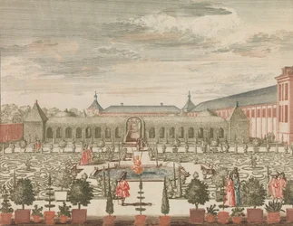 O Jardim da Rainha com o Gabinete Verde e a Orangerie, vistos de trás, em: Para..., s.d..