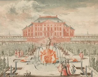 O Konings Huis van de Tuin-zyde, com a Fonte de Vênus, em: Tooneel Der Voornameste N..., s.d..