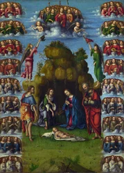 "The Adoration of the Magi" Pintura de Lorenzo Costa (1460-1535) 1499 Dim 52x37 cm National Gallery, Londres