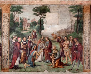 Vida de Santa Cecília: a santa dá os seus bens aos pobres (fresco