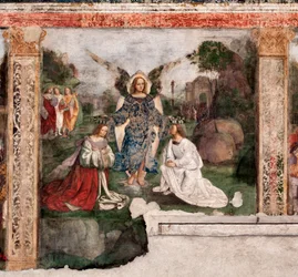 Vida de Santa Cecília: a santa e São Valeriano coroados por um anjo