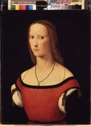 ""Retrato de uma Senhora"" (Retrato de uma Senhora) Pintura de Lorenzo Costa (1460-1535) 1500-1506 Dim. 57x44 cm Museu Hermitage, São Petersburgo (São Petersburgo)