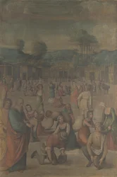 Os israelitas reunindo Maná da História de Moisés, depois de 1508