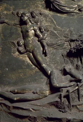 A criação da Eva da Costa de Adão. Detalhe da Porta Oriental chamada Paraíso, esculpindo