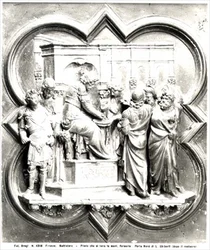 Pôncio Pilatos Lavando as Mãos, relevo das portas do Baptistério, c.1403 (bronze dourado) (foto a p/b)