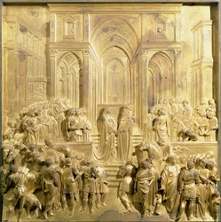 O Encontro do Rei Salomão e da Rainha de Sabá, painel original das Portas Orientais do Baptistério