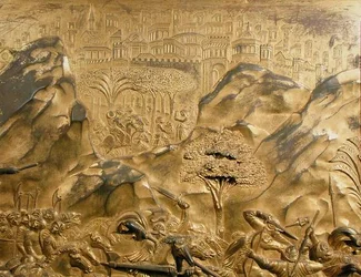 A História de David e Golias, detalhe de fundo do painel original das Portas Orientais do Baptistério