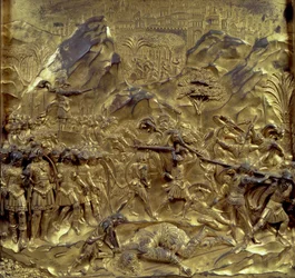 A História de Davi e Golias, um dos dez painéis de relevo das Portas do Paraíso (portas do leste), 1425-52 (bronze dourado) (ver também 87652-59 e 87661-67)