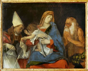 Nossa Senhora com o menino, um santo bispo e o eremita Santo Onofrio ...