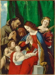 Virgem e menino, São Francisco, São João (pintura sobre madeira)