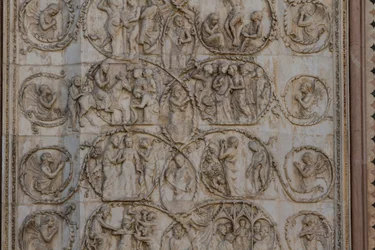 Cenas da vida de Cristo, Histórias do Novo Testamento, baixos-relevos de Lorenzo Maitani (antes de 1275-1330), terceiro pilar, fachada da catedral de Orvieto, Úmbria, Itália