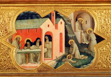 História de São Bernardino e São Bento, pormenor da predela da Coroação da Virgem