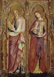 JSaint João Evangelista e Santa Maria Madalena - Detalhe do políptico da Anunciação (1357, tempera e folha de ouro sobre madeira)