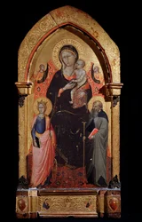 Virgem e Criança com Santa Catarina de Alexandria, Santo Antônio o Grande e Anjos Pintura de Bicci di Lorenzo (1373-1452) 1415 aproximadamente Dim 90,4x43,5 cm Assis, Museo del Tesoro della Basilica di San Francesco