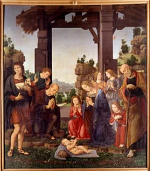 Adoração dos Pastores Pintura de Lorenzo di Credi (1458-1537) Sol do século XV. 2,24x1,96 m Florença, galeria degli Uffizi (Escritórios)