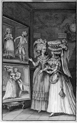 Ilustração de Louis Binet (1744-1800) para o livro de Nicolas Edme Restif de La Bretonne "Les Parisiennes", ou XL General Characters Taken in the Modern Moors, apto para servir uma l