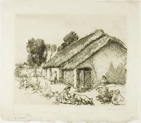 Casa de campo com cinco crianças