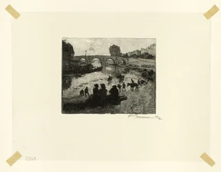 O lago dos cavalos na Pont Marie, placa dez de Le Long de la Seine et des Boulevards