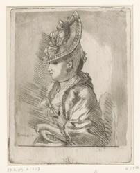 Retrato de uma jovem senhora com chapéu de perfil à esquerda