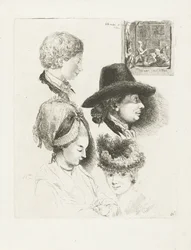 Folha de estudo com retratos de Louis Bernard Coclers e sua família