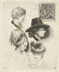 Folha de estudo com retratos de Louis Bernard Coclers e sua família