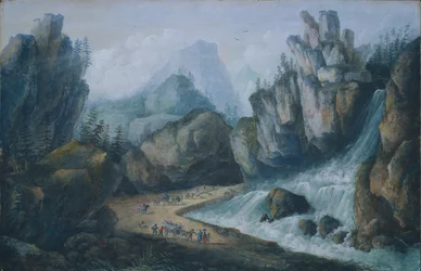 Torrent e cachoeira nos Alpes