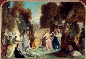 A Dança das Musas Pintura de Louis Boulanger (1806-1867) 1851 Sol. 2,2x3,25 m Paris, Musee Carnavalet